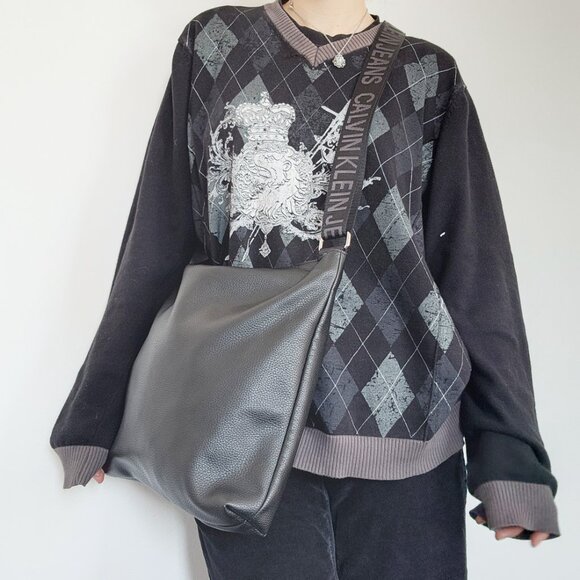 Calvin Klein big black leather purse ✦ spacious tote bag / shoulder bag - Picture 10 of 10